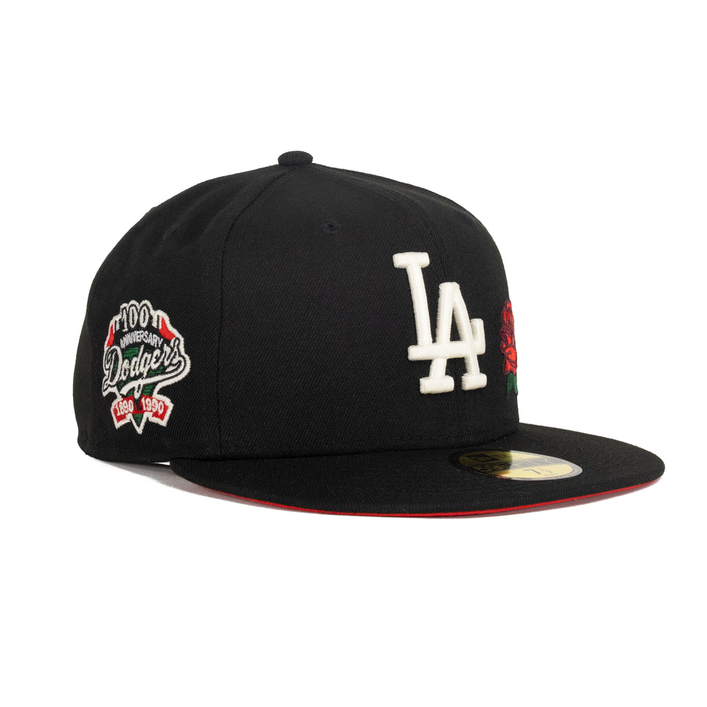 Los Angeles Dodgers Black/White w 100th Anniversary Patch "Rose" | New Era 59Fifty Fitted