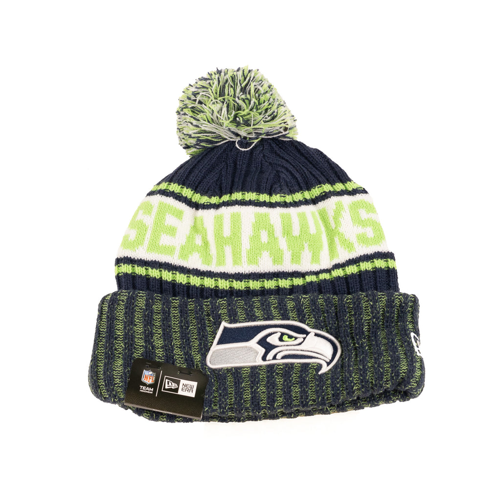 Seattle Seahawks Navy Blue/Lime Green/White | New Era Pom Knit