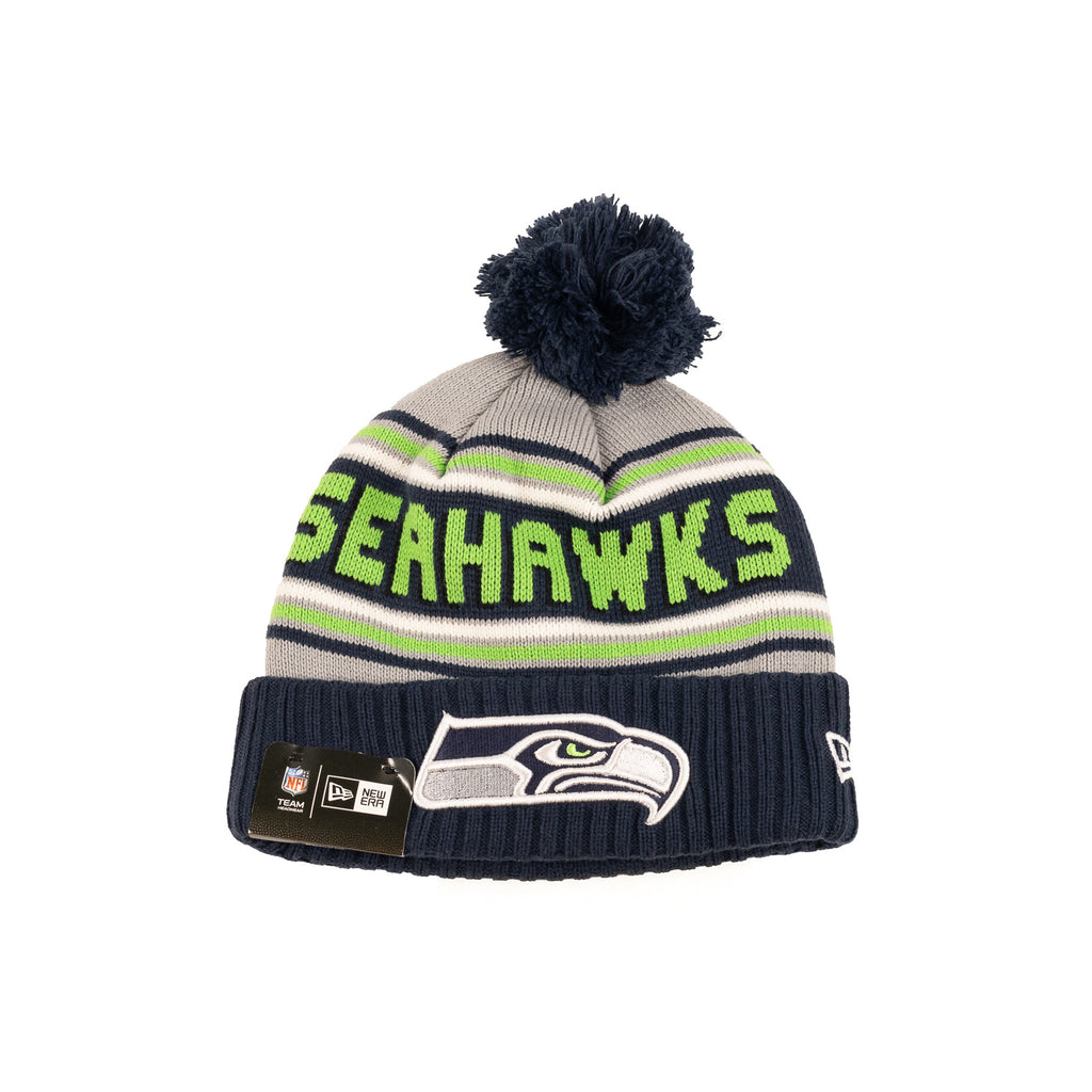 Seattle Seahawks Navy Blue/Gray/Lime Green "Cheer" | New Era Pom Knit