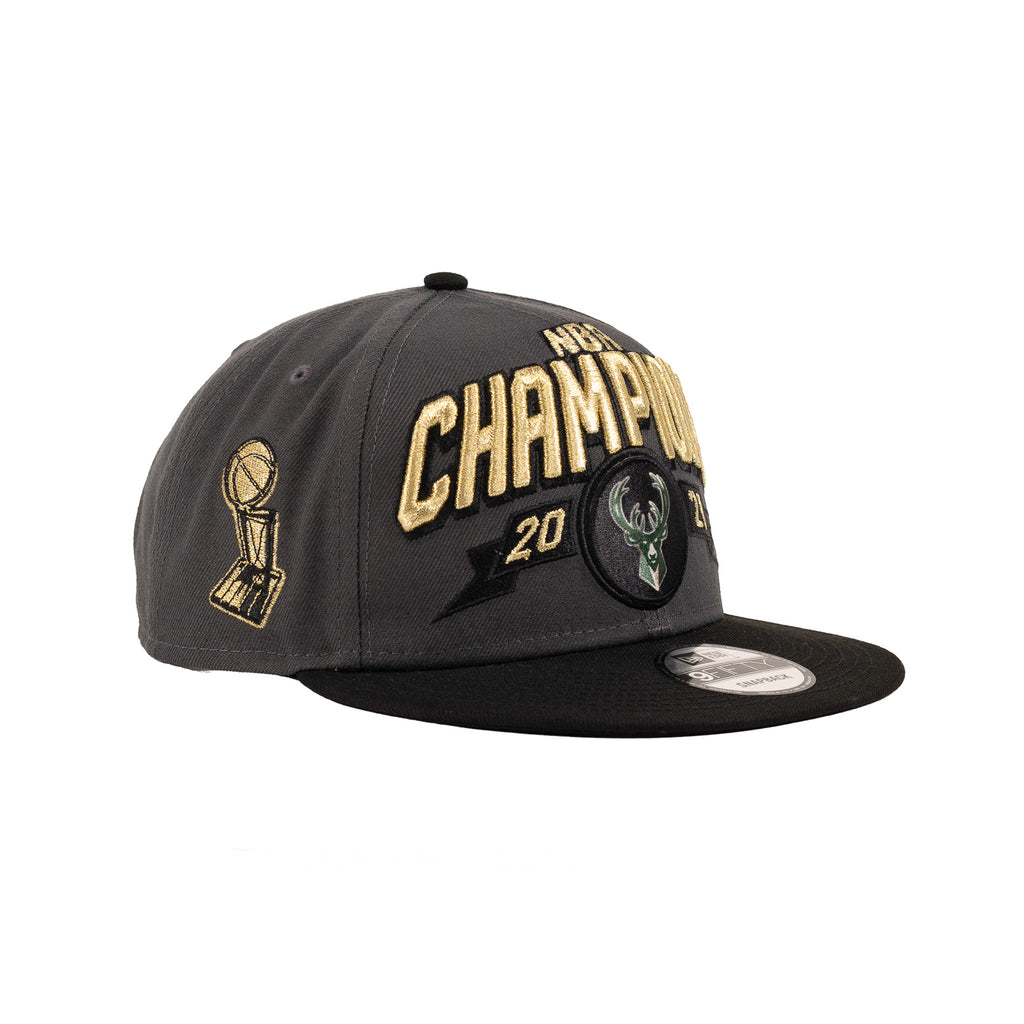 Milwaukee Bucks Charcoal Gray/Black/Gold "NBA 21 Champs" | New Era 9Fifity Snapback