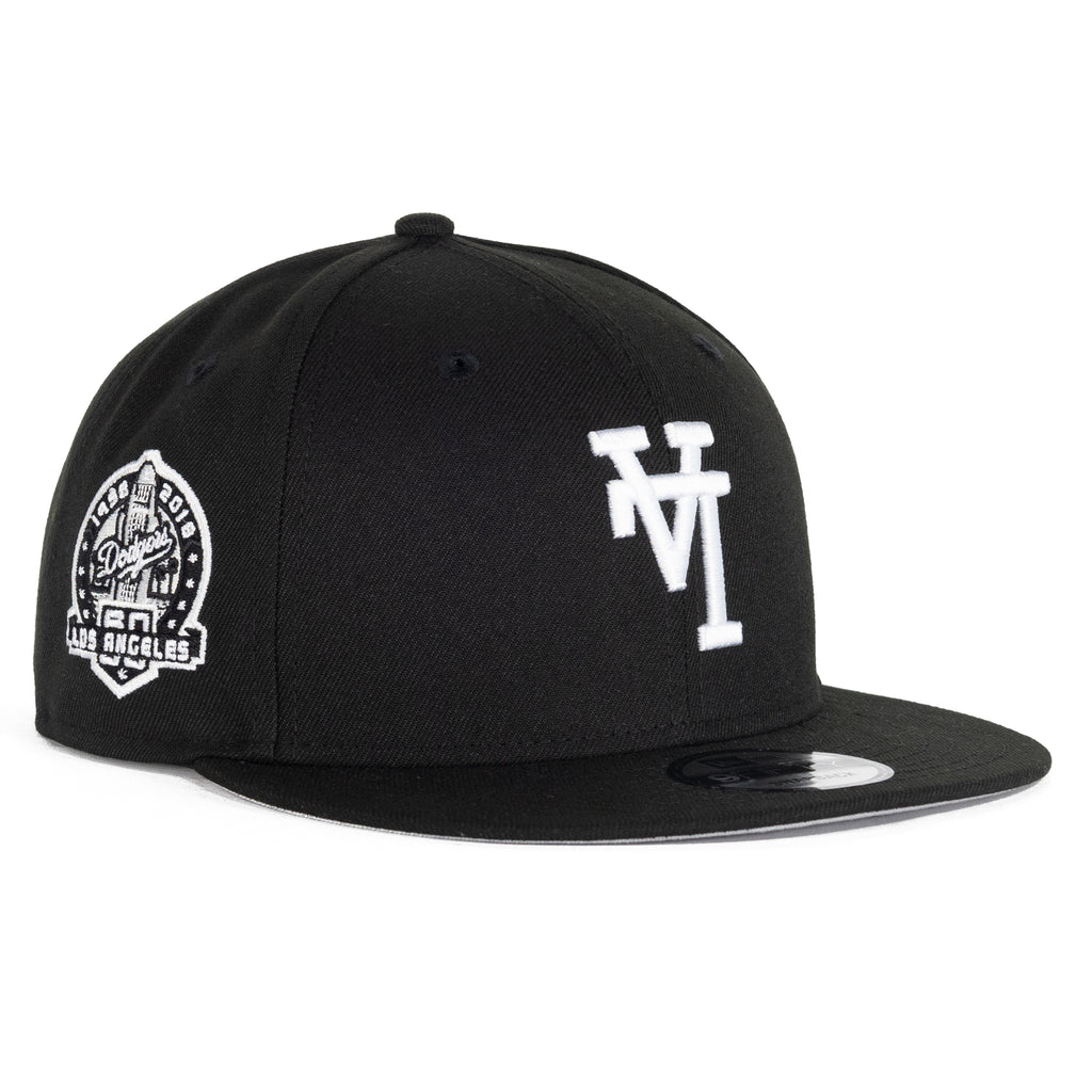 Los Angeles Dodgers Black/White w 60th Anniversary Patch "Upside Down" | New Era 9Fifty Snapback