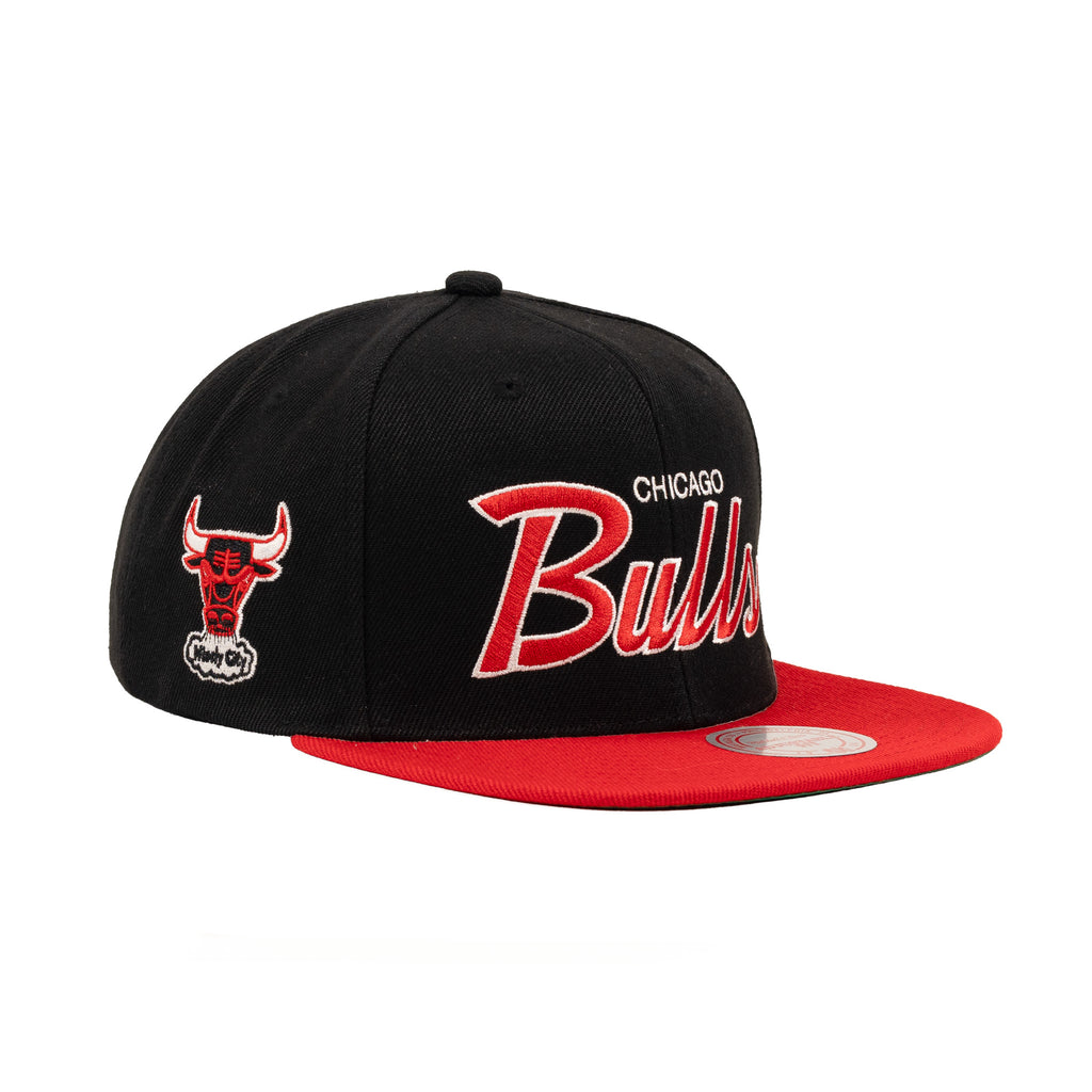 Chicago Bulls Black/Scarlet Red "Script" | Mitchell & Ness Original Fit Snapback
